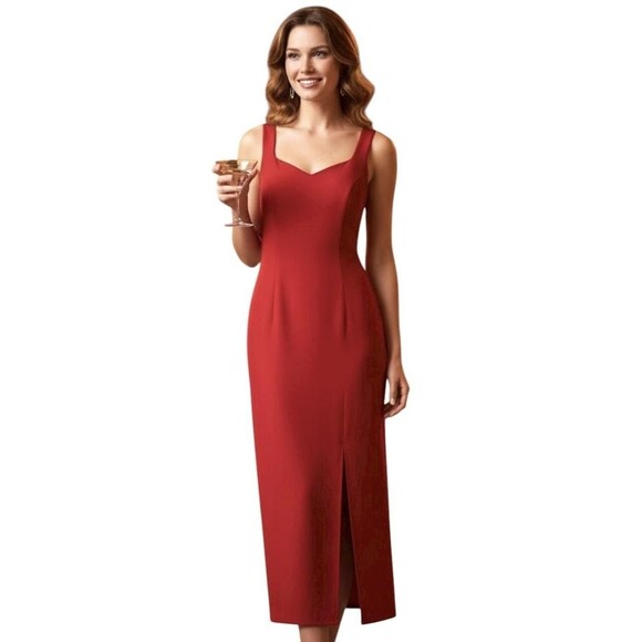 CDC Caren Desiree Vintage Dress Womens 8 Red Crisscross Back Cocktail Made USA - Picture 1 of 11